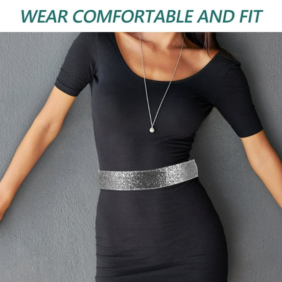TAILTOSS Silver Glitter Wide Sequin Stretch Belt Adjustable Accentuate Waistline 1Pack For Women High Waist Belts