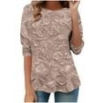 thumbnail image 4 of CYMMPU 3/4 Sleeve Crew Neck Blouses for Women Dressy Casual Tunic Tops Fall Fashion Shirts Flower Pattern Loose Fit Spring Tops Lightweight Basic T-Shirts Khaki L, 4 of 7