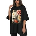 thumbnail image 4 of Plus Size Shirt for Women Black Tops for Women Oversized Short Sleeves Shirt for Women Peony T Shirt Crewneck Shirt for Women 3XL, 4 of 5