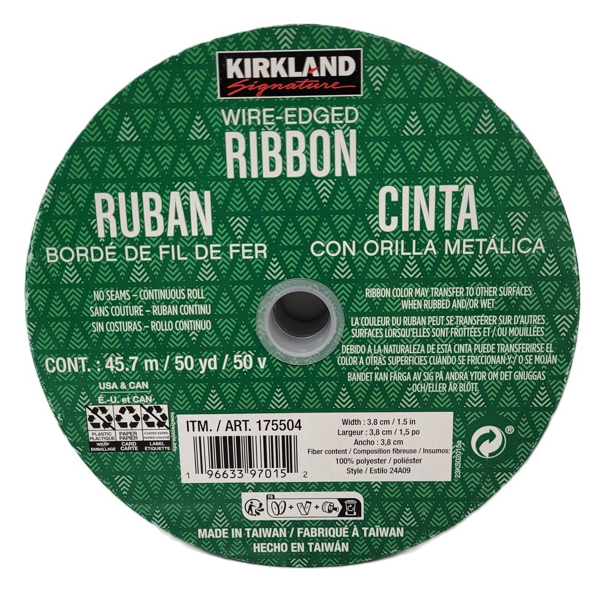 3-Pack Kirkland Signature Wire Edged Green and Black Plaid Ribbon 50 yards X 1.5 inches