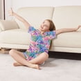 thumbnail image 3 of FORMRS Niños Short Sleeve Top and Pants Pajama Set Unisex Satin 2-Piece Sleepwear, Sizes 13-14Y, Gradient Starfish Pattern, 3 of 8