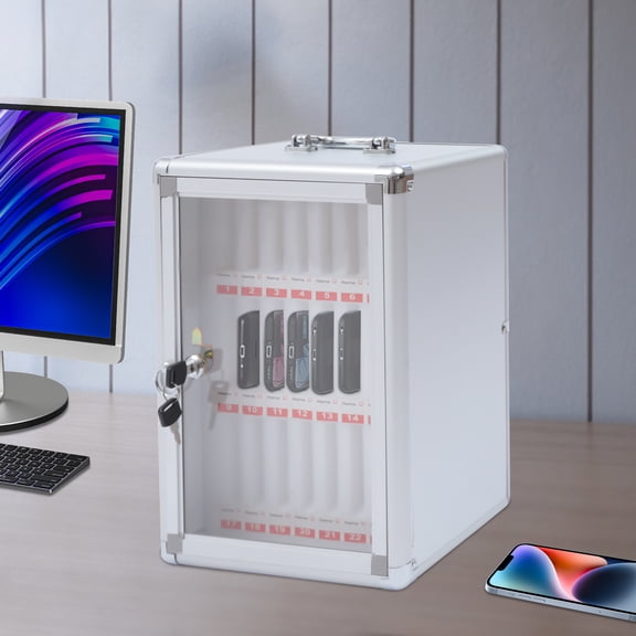 24 Slots Silver Pocket Chart Desktop Lockable Wall Mounted Cell Phone Storage Cabinet with Aluminum Alloy Frame