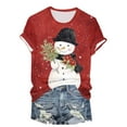 thumbnail image 7 of larppty Women Crew Neck Cute Snowman with Hat Graphic Fall Shirts Casual Christmas Tee Family Tops (Watermelon Red, XXL), 7 of 7