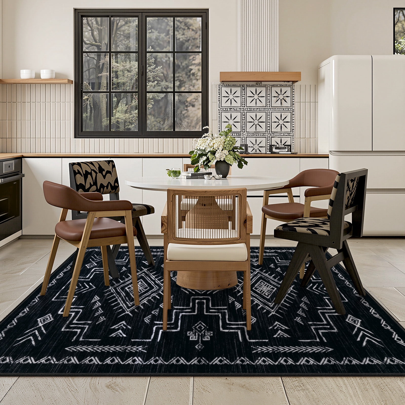 Lahome Moroccan Washable 5'x7' Area Rug, Black Rugs for Living Room, Soft Non-Slip Stain Resistant Aztec Tribal Carpet for Bedroom Dining Room Office, Neutral Large Area Rugs, Black