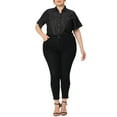 thumbnail image 2 of GRACE & GRANDEUR Women's Plus Workout Tops Chest Pocket Button Down Denim Shirts, 2 of 5