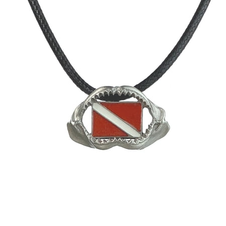 Shark Jaw Necklace- Shark Tooth Gifts Shark Tooth Necklace Gifts for Shark Lovers Scuba Diving Jewelry Shark Tooth Charm with Dive Flag
