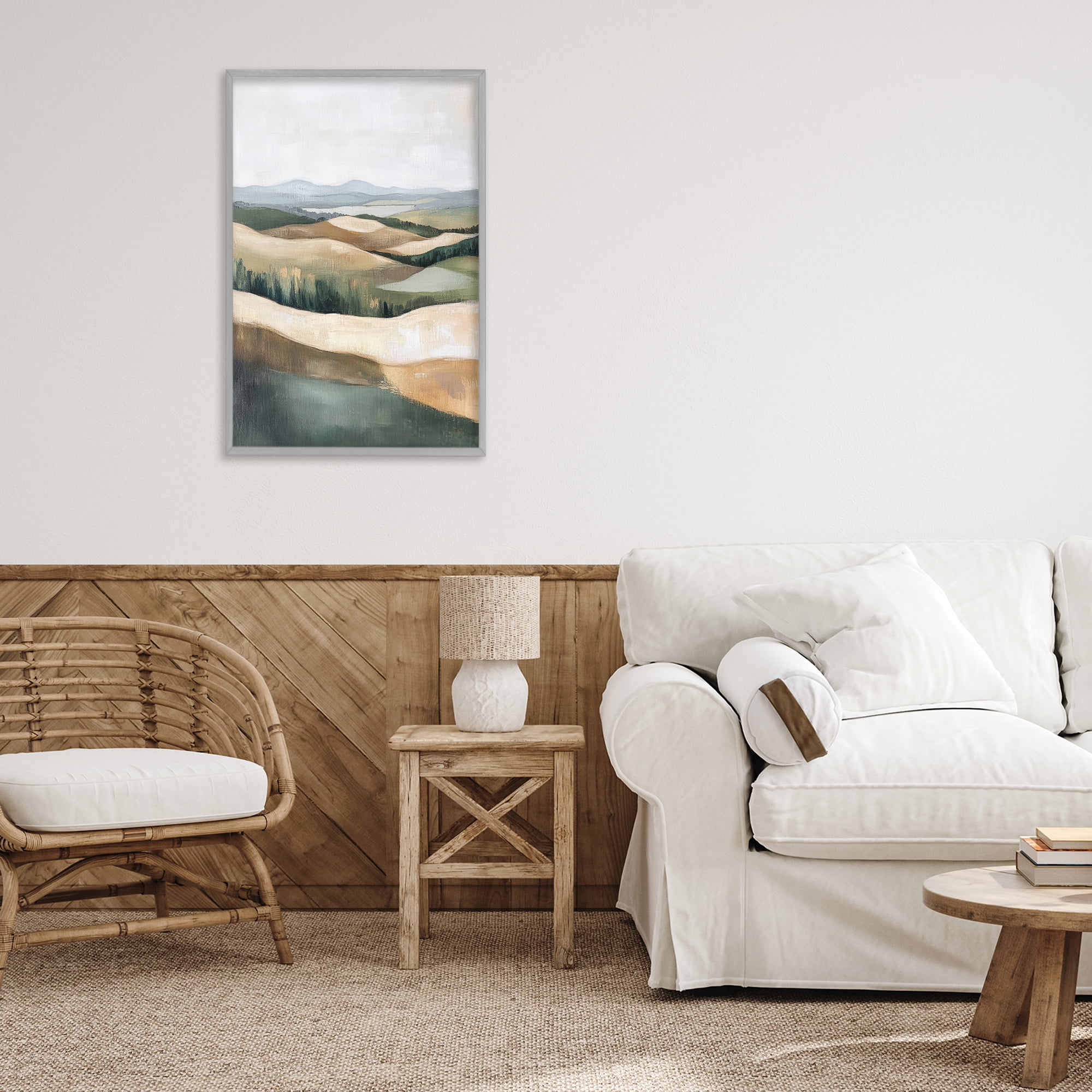 Stupell Industries Tranquil Rolling Hills & Fields Gray Framed Giclee Art, design by Petal Prints Design