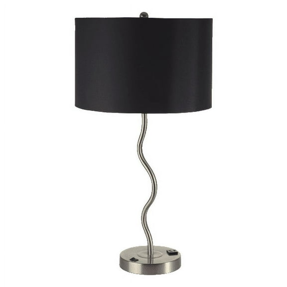 NEW Brushed Steel Base Black Fabric Shade Finish 29" Table Lamp 6224