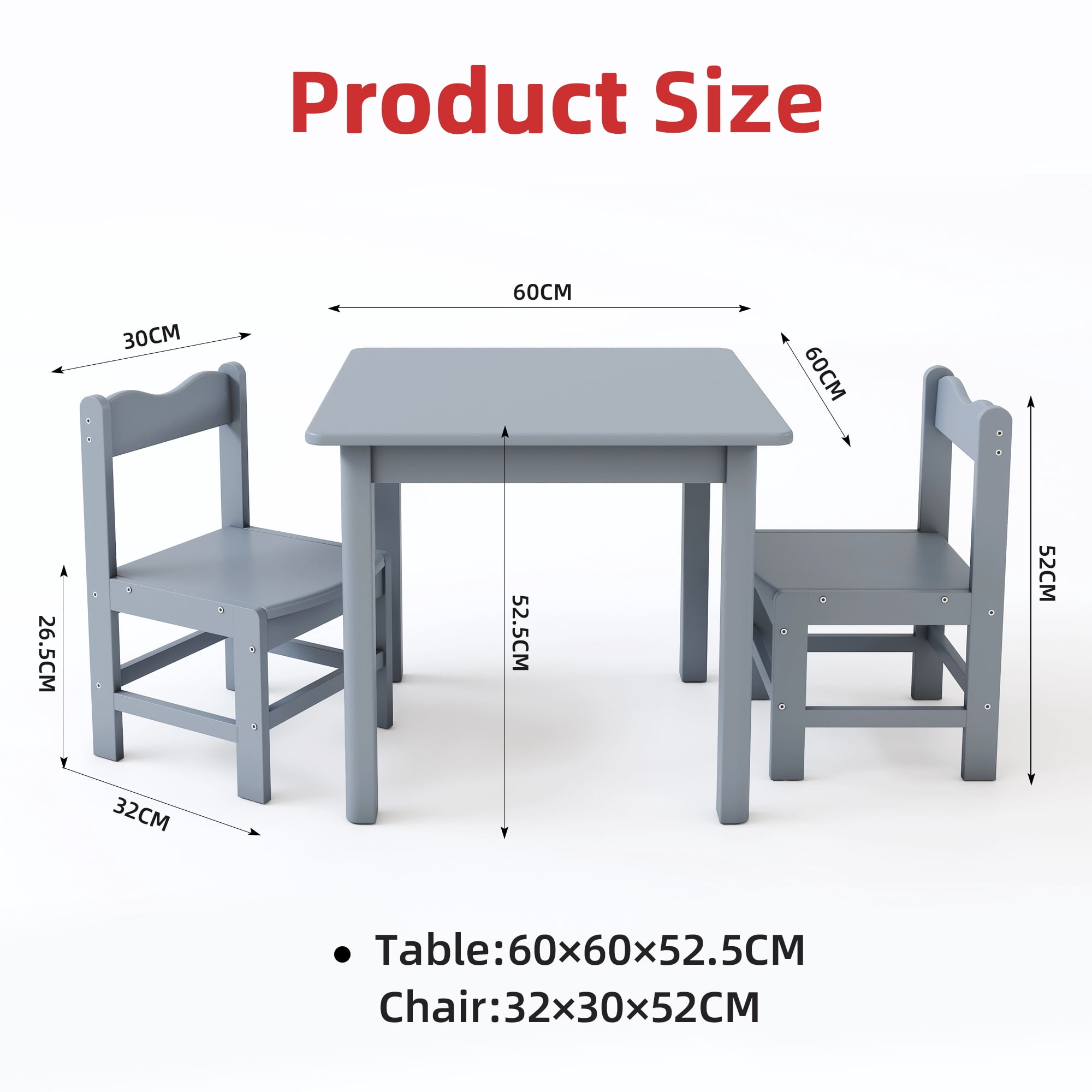 UNICOO® Wooden Kids Table and Chairs Set – 3-Piece Hard Wood Toddler Table with 2 Chairs – Playroom & Classroom Kids Desk and Chair Set for Arts, Crafts, Reading, Snacks (Gray)