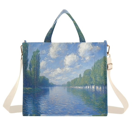 FORMRS Womens Corduroy Tote Bag Crossbody Shoulder Handbag with Pocket, Blue Sky and River