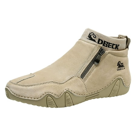 VMESZQFG Men And Women Shoes Comfortable Soft Soled High Top Casual Leather Boots Fashionable Outdoor Men Short Boots Khaki
