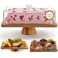 thumbnail image 3 of XKHZJL Acacia Wood Cake Stand with Lid - Rectangular Cake Holder, 2-in-1 Dessert Table Display Set & Charcuterie Board for Cheese, Chips, Fruit Platter, Large Acrylic Cake Dome Cover, No Glass, 3 of 8