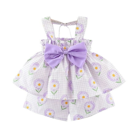 

Pedort Flower Girl Dress Girls Summer Chiffon Casual Dress Square Neck Ruffle Short Sleeve Frilly Smocked Elastic Ruffle Hem Tulle Dresses Purple 100