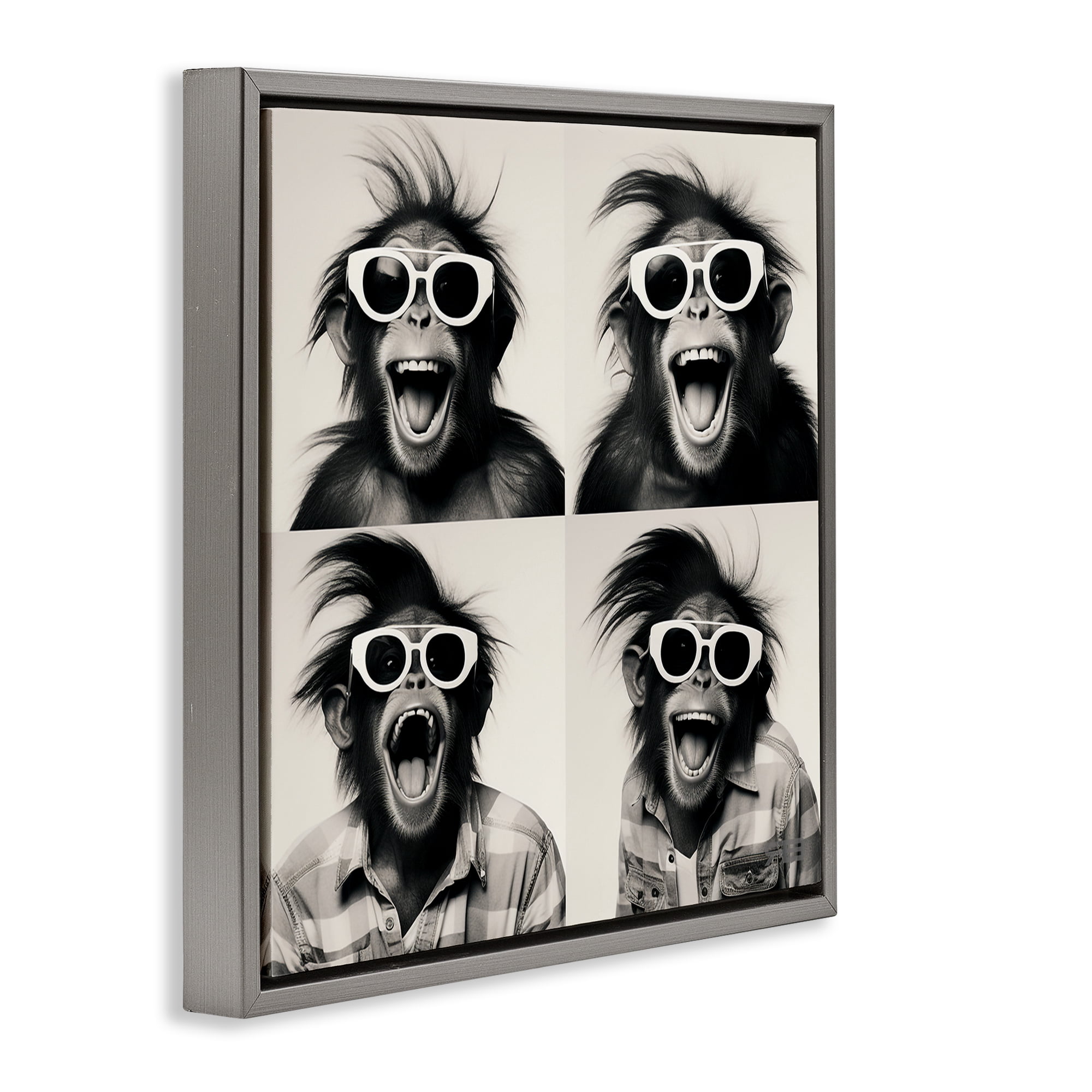 Stupell Industries Fun Sunglasses Monkey Animals Painting Gray Floater Framed Canvas Art Print Wall Art, 18 x 18