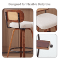 thumbnail image 4 of Set of 2 26 Inch Swivel Counter Bar Stools, Rattan Cane Back, Beige Linen Seat with Curved Walnut Wood Legs, Mid-Century Farmhouse Kitchen Island Chairs, 4 of 11