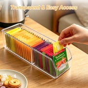 Tea Bag Organizer, Tea Bag Holder Box Storage Bin, Clear Tea Packet Plastic Drawer, Sugar Packet, Coffee, Condiment, Tea Spice Bag Holder for Kitchen Cabinet, Countertop, Fridge