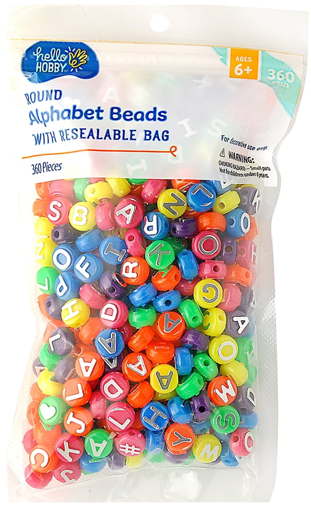 The Beadery - Bright Neon Alphabet Beads with Silver Letters - 360 Pieces