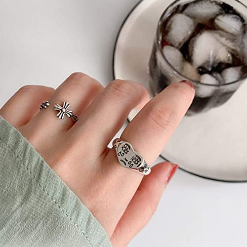 Crying Heart Ring Silver Sad Face Ring for Women Girls Fun Crying