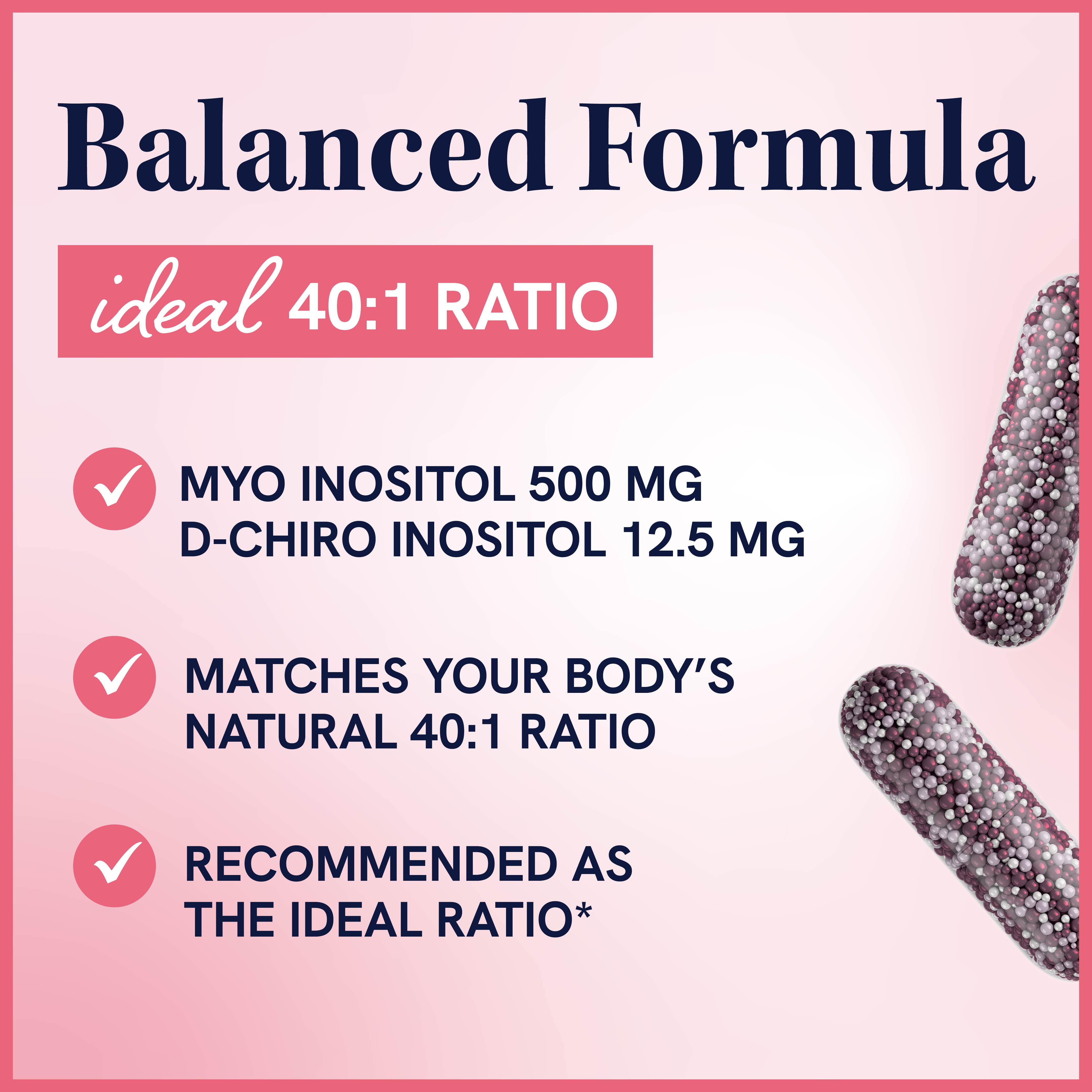 Myo-Inositol & D-Chiro Inositol for Hormone Balance for Women | Microbeadlets to Regulate Menstrual Cycle & Support Ovarian Health | 40:1 Ratio Myo & D Chiro | Non-GMO | 120 Ct (1 Month Supply)
