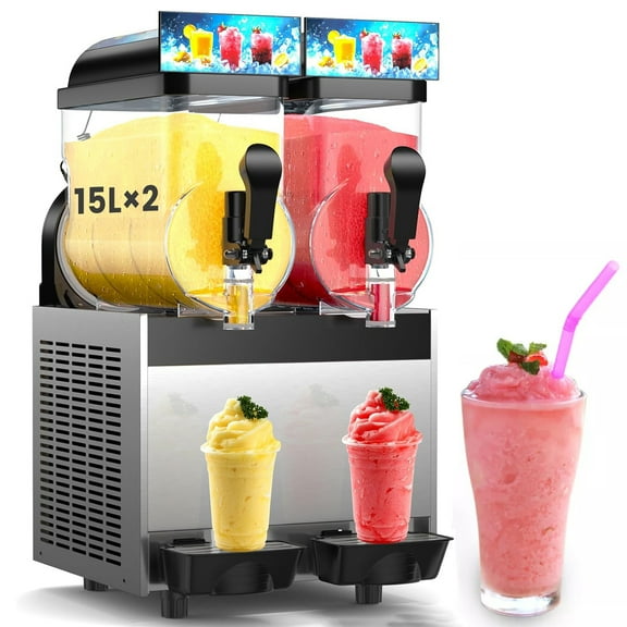 Joreek 8 Gal/30L Commercial Margarita Machine with LED Light 15L×2 Tanks Commercial Frozen Drink Machine Stainless Steel Margarita Smoothie Maker for Wine Cocktails, Daiquiri Juice, Coffee