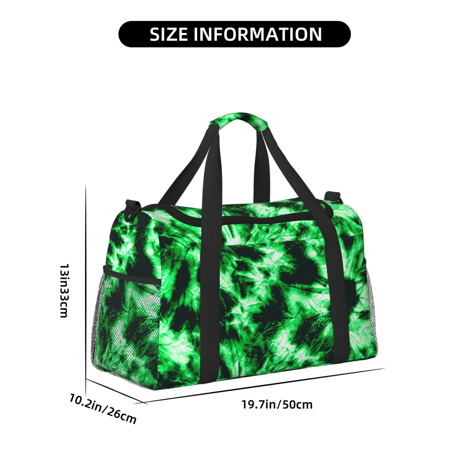 Fuzoiu Green Tie Dye Print Travel Duffle Bag,Carry On Tote Bags,Duffel Bag,Sport Gym Bag, Hospital Bag for Labor and Delivery, Overnight Bag,Luggage Bag
