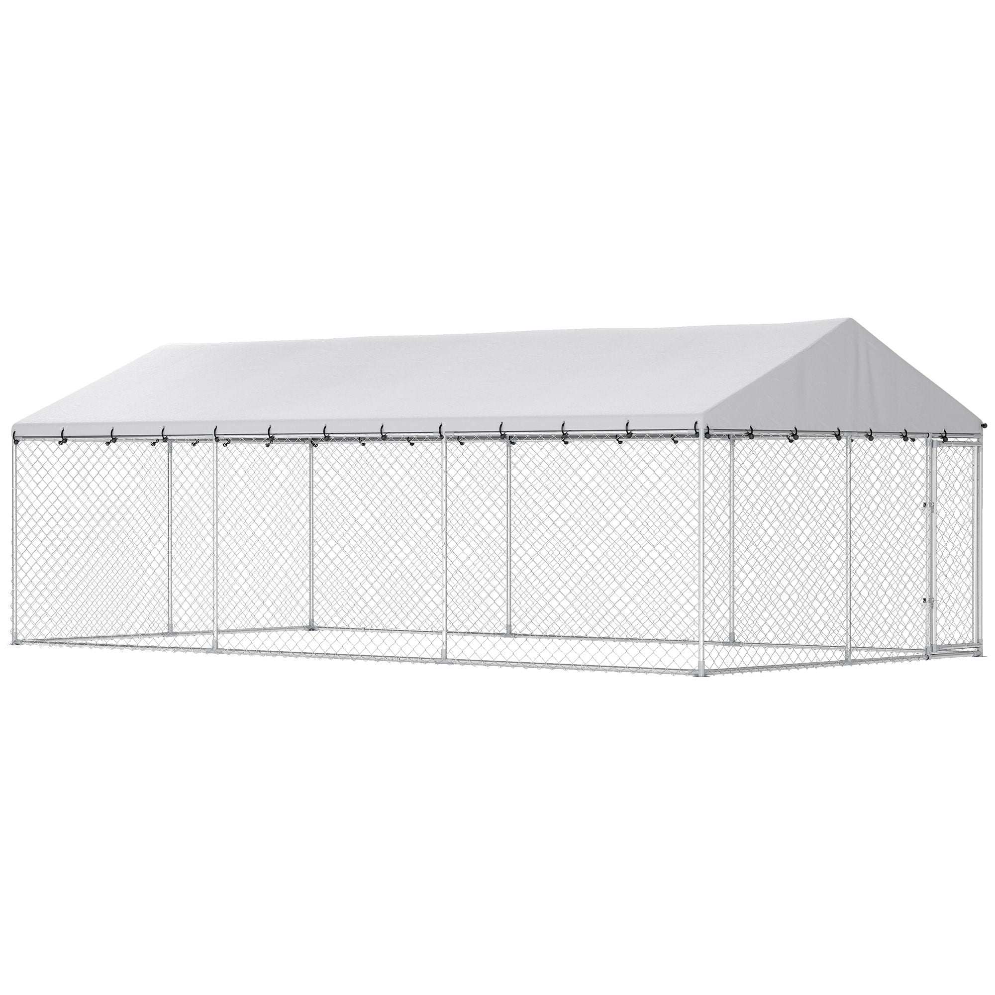 Dranite Outdoor Dog Kennel with Waterproof Roof, 20' x 10' x 7' Chain Link Dog Run, 2 Secure Latches for Backyard