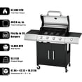 thumbnail image 6 of KingChii 4-Burner Propane Gas Grill with Side Burner and Side Table, Stainless Steel Outdoor BBQ Grill for Camping Patio Cooking, 6 of 15