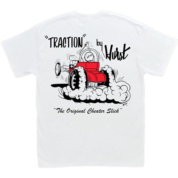 Hurst Slicks "Traction By Hurst" Mens T Shirt Chevy Ford Mopar Drag Racing Hot Rods