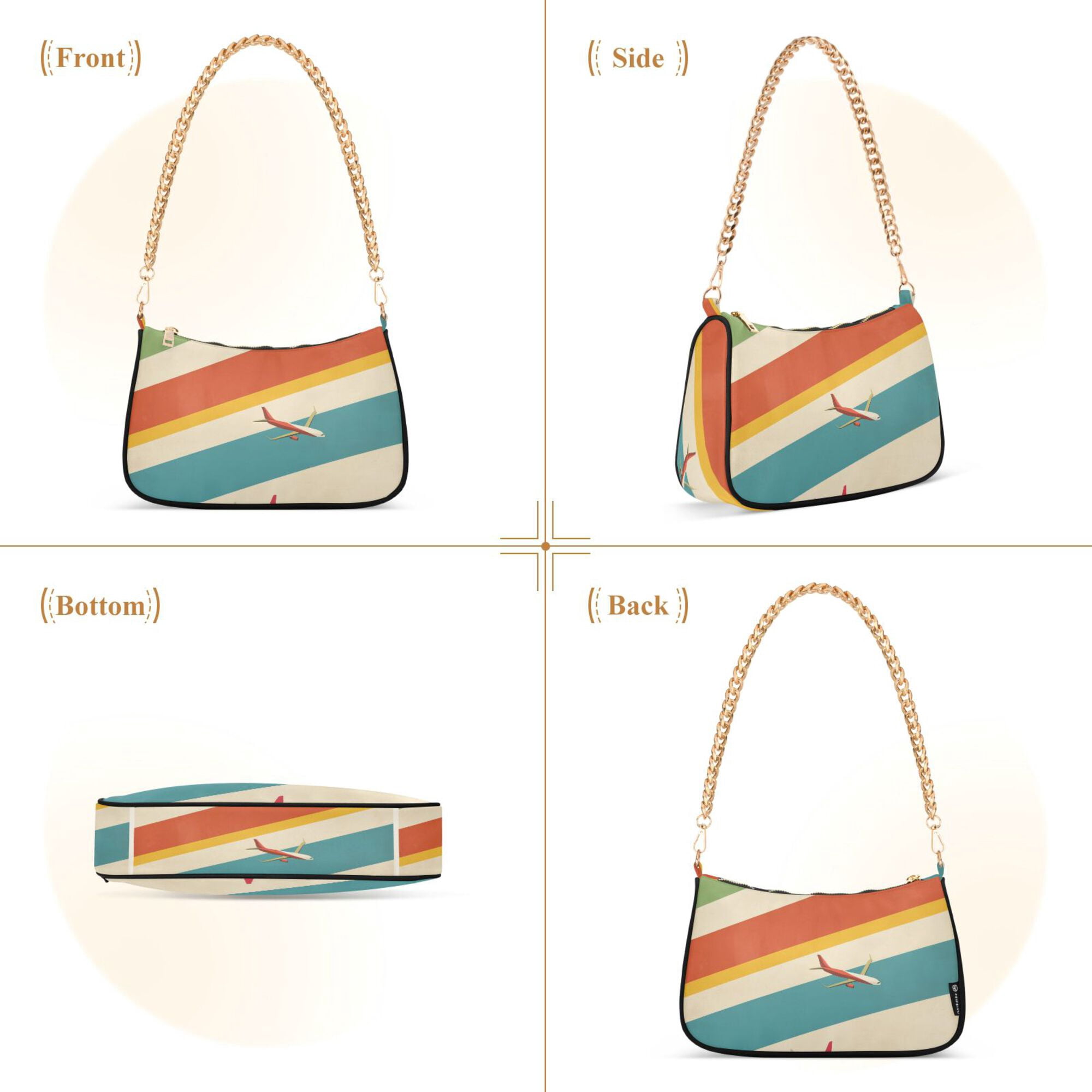 FORMRS Womens Shoulder Bag with Chain Strap Clutch Purse Cute Tote Handbag, Colorful Plane