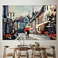 thumbnail image 2 of Valentine Gift Wall Art, City Landscape Printed Canvas, Romantic Couple Art Canvas, Lovers Under The Red Umbrella, View Poster, Canvas Wall Decor - Natural Framed, 2 of 9