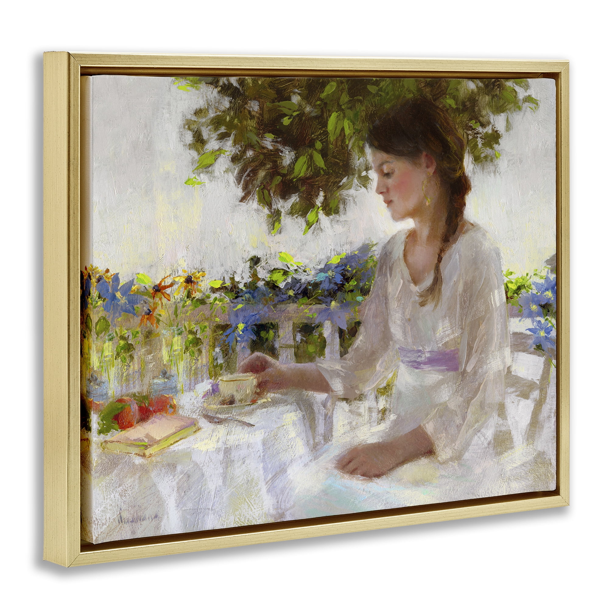 Stupell Industries Classic Tea Party Girl Novelty Painting Gold Floater Framed Art Print Wall Art, 31 x 25