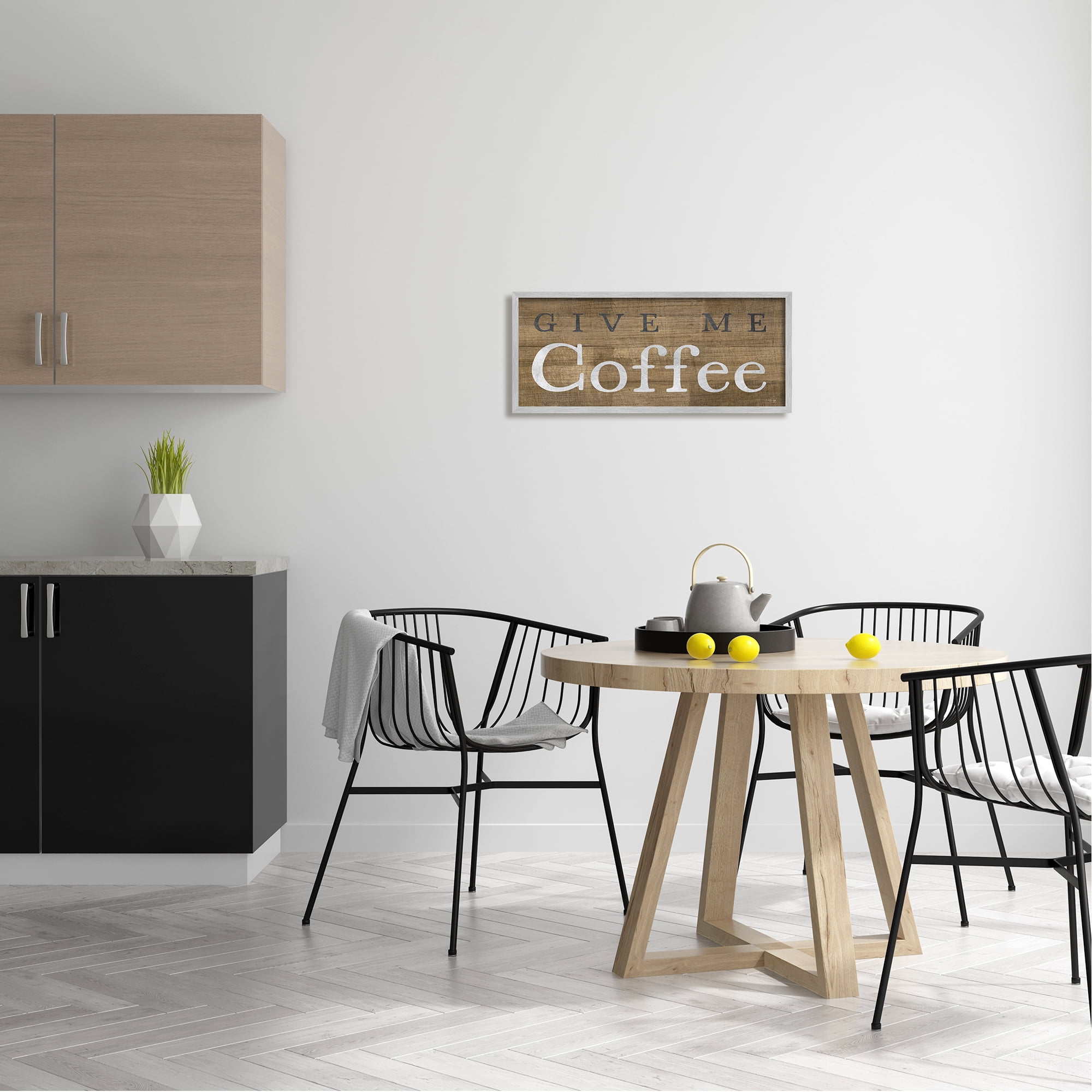 Stupell Industries Rustic Give Me Coffee Food & Beverage Painting Gray Framed Art Print Wall Art, 24 x 10