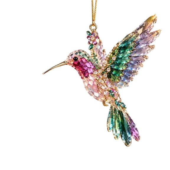 Christmas Ornament, 3.15 inch Rhinestone Hummingbird Hanging Ornament, Crystal Enamel Pendant, Christmas Tree Decor, Holiday Wall Decor, Home Tabletop Accent, Glitter Acrylic Craft for Party Display