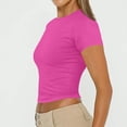 thumbnail image 5 of CIENVNSTG Womens Buttery Soft Crop T Shirts Summer Short Sleeve Crew Neck Slim Fit Silhouette Y2k Retro Casual Basic Workout Tops for Lounge Street Wear And Everyday Use Hot Pink L, 5 of 6