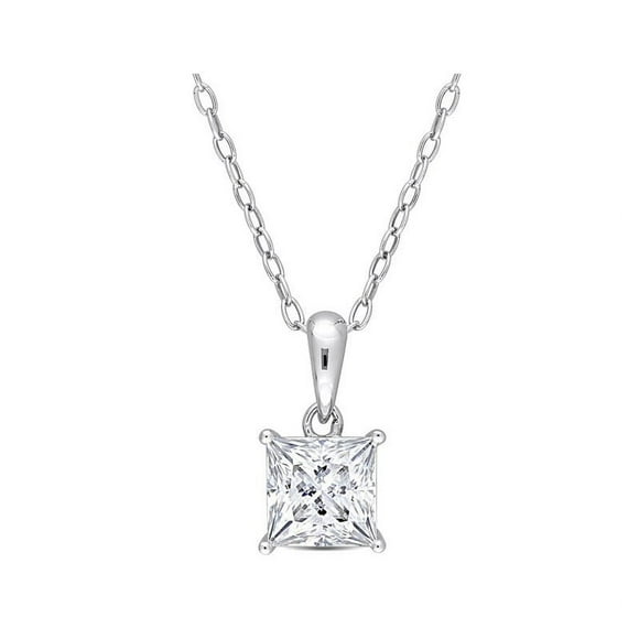 1.25 Carat (ctw) Lab-Created Moissanite Princess-Cut Solitaire Pendant Necklace in Sterling Silver with Chain (8mm)