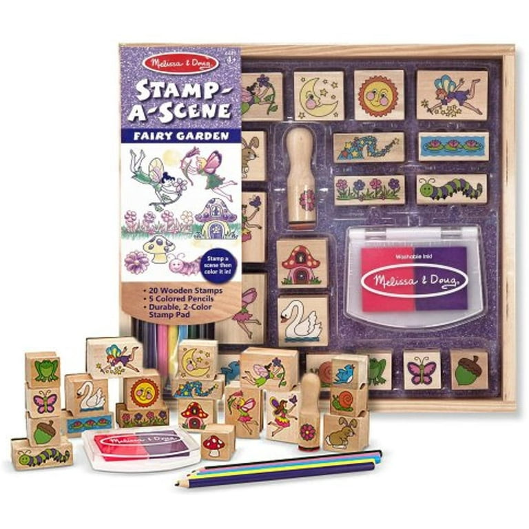 Melissa & Doug Wooden Stamp Set, Fairy Garden, Stamp-a-Scene