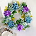 thumbnail image 2 of Corona de peonía azul de 15,75 pulgadas, corona de verano, corona de primavera para puerta de entrada, corona de flores artificiales, corona de otoño e invierno para interiores y exteriores,, 2 of 8