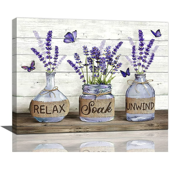 Farmhouse Bathroom Decor Wall Art Purple Lavender Bathroom Pictures for Wall Rustic Country Bathroom Canvas Prints Bathroom Sign Painting Framed Artwork Decor for Bathroom Bedroom 12"x16"