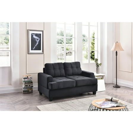 Loveseat Sofa, Small Space Seating, Modern Design, Black Finish