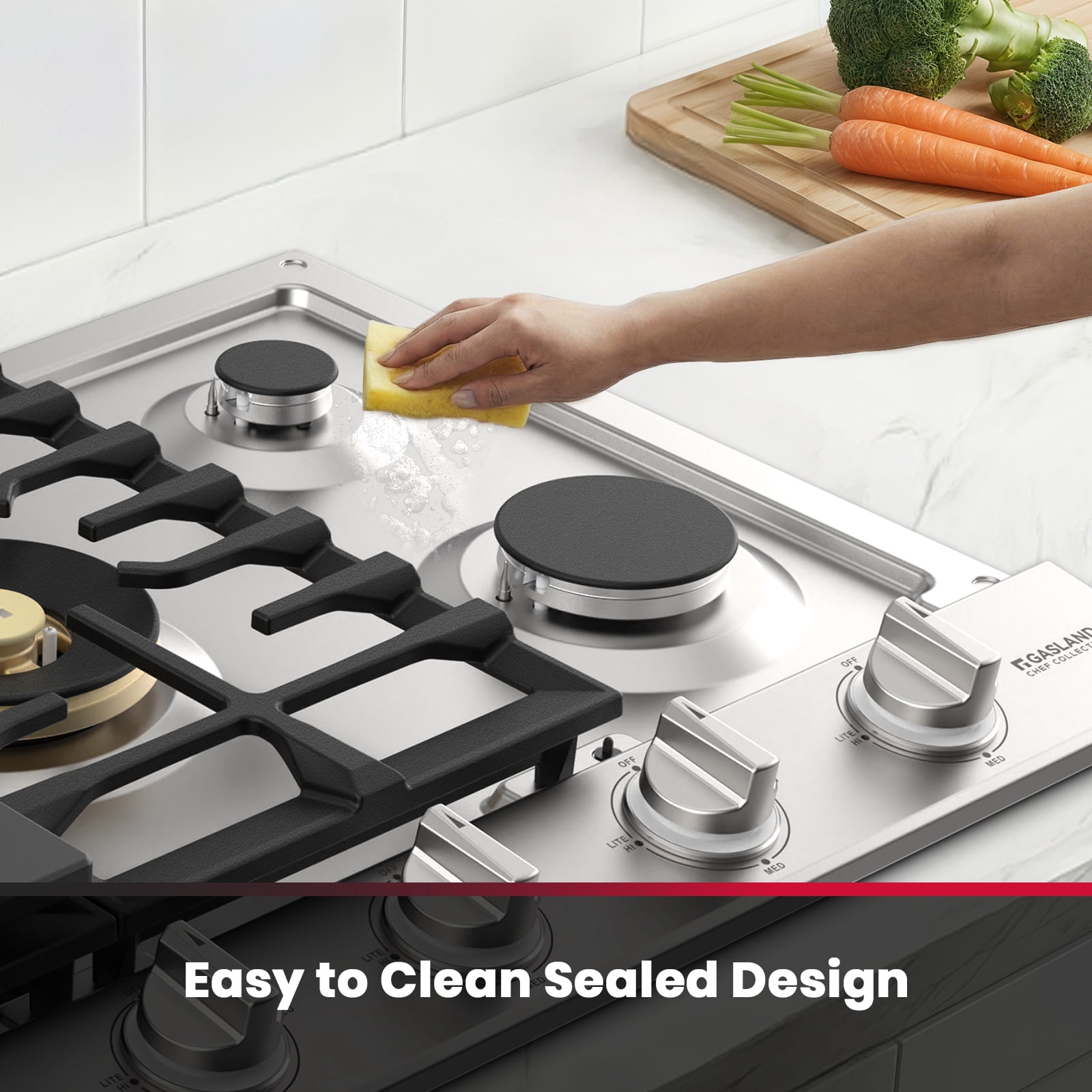 GASLAND Chef Collection GH4305SF 35-Inch 5-Burner Built-in Gas Cooktop with Griddle, NG/LPG Convertible, Stainless Steel