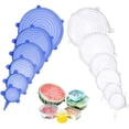 thumbnail image 1 of Tapas elásticas de silicona reutilizables, cubiertas de cuencos de silicona, 6 tamaños diferentes de tapas de silicona para alimentos (transparente y azul), 12 Uds., 1 of 5
