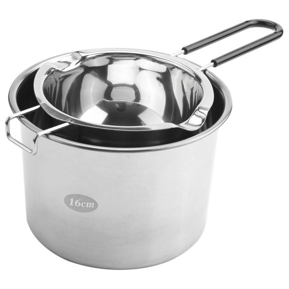 Lot de 2 Chaudières Doubles en Acier Inoxydable, Poignée Résistante à la Chaleur pour Chocolat, Beurre, Fromage, Caramel et Bonbons - Pot de Fusion en Acier, Capacité de 2 Tasses, Coussinet Universel