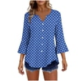thumbnail image 2 of Uootdi Women's Blouses Polka Dot Print V Neck Flare Sleeve Solid Casual Tops Office Commute Style Lightweight Breathable Loose Fit Shirts Gift, 2 of 7