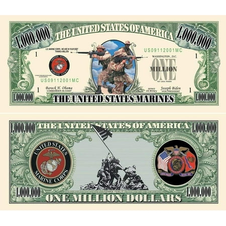 5 US Marines Million Dollar Bills with Bonus “Thanks a Million” Gift Card