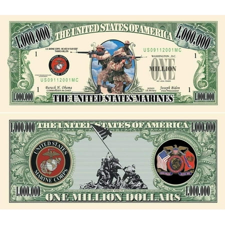 Five Dollar Gift Card - 5 US Marines Million Dollar Bills with Bonus “Thanks a Million” Gift Card Set