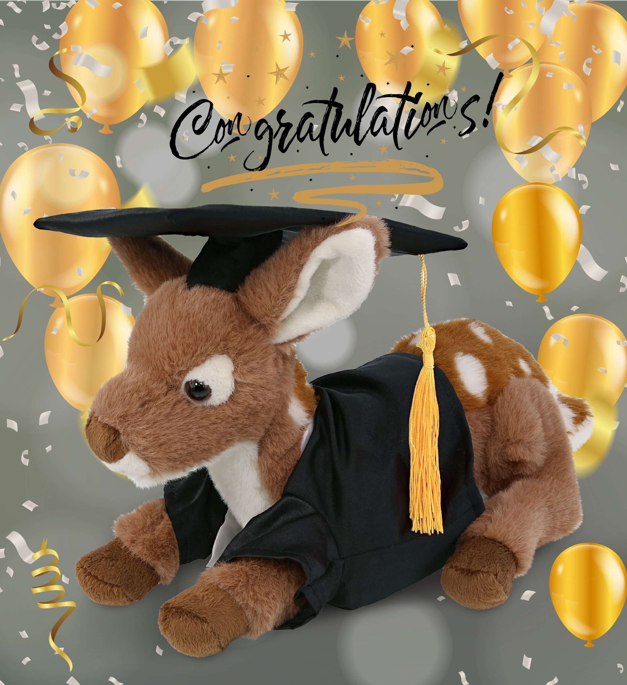 DolliBu Fawn Deer Graduation Plush Toy - Super Soft Deer Plush Graduation Stuffed Animal Dress Up with Graduation Gown and Cap with Tassel Outfit - Congratulatory Graduation Gift - 10 Inches