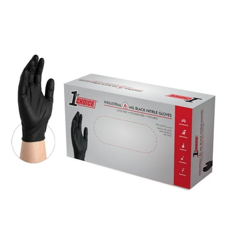 

1st Choice Black Nitrile Industrial Disposable Gloves 6 Mil Large/100