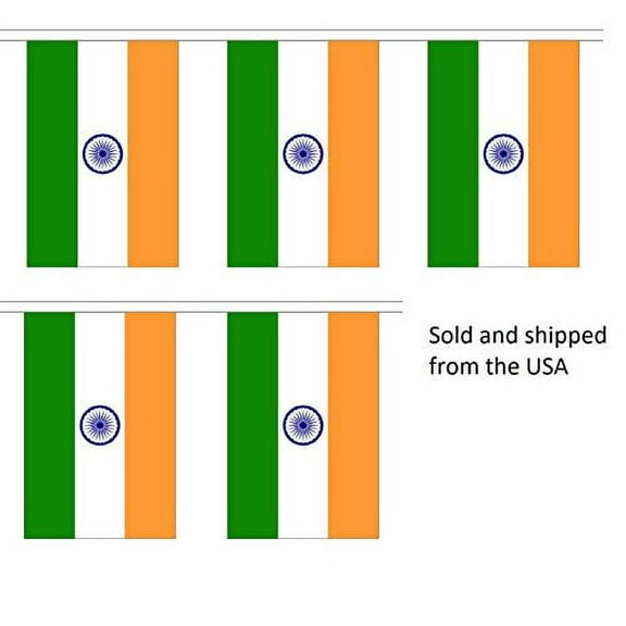 10' India String Flag Party Bunting Has 10 Indian 6"x9" Polyester Banner Flags Attached, Popular For School Classroom, Bars, Restaurants, World Cup Theme Parties