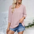 thumbnail image 2 of Summer Fashion Plus Size 3/4 Sleeve Tops for Women Round Neck Patchwork Lace Sleeves Solid Color, 2 of 6