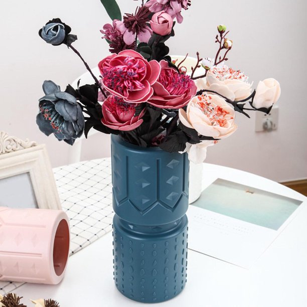 Florero de plástico perfecl Contenedor decorativo moderno Irrompible para flores Dormitorio Accesorios p azul